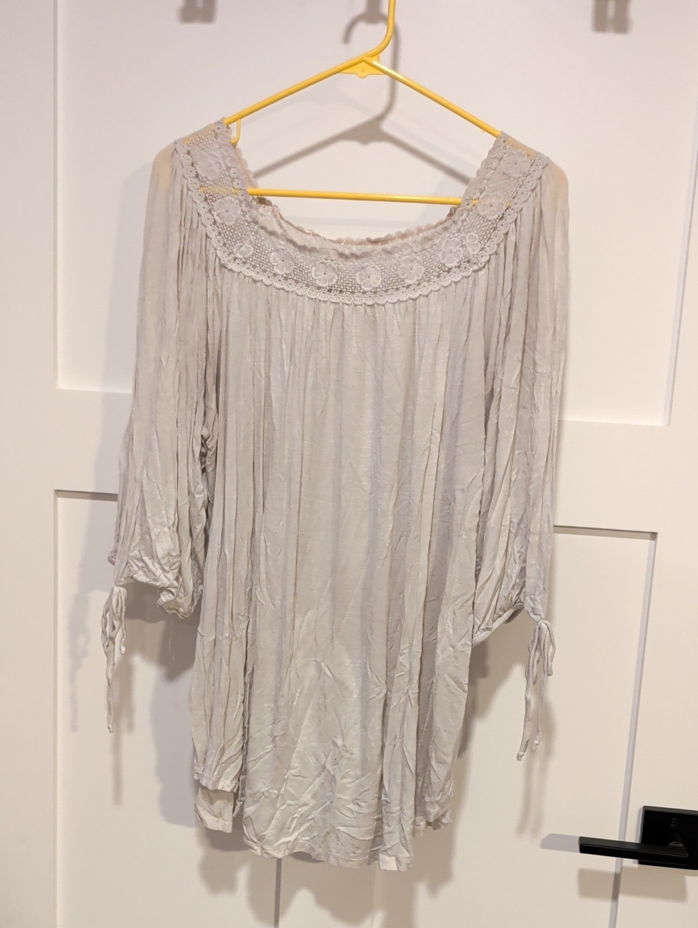 h.i.p. Light Gray Crochet Yoke Boho Tunic